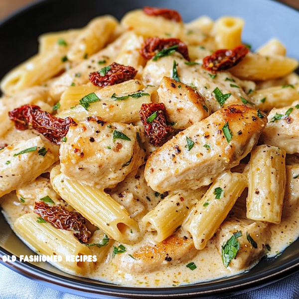 Sun-Dried Tomato Pasta with Chicken and Creamy Mozzarella Sauce 🍝