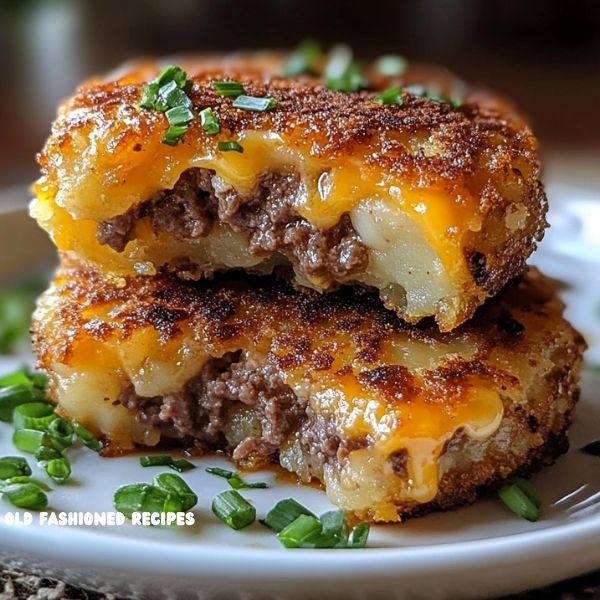 🧀 Cheesy Beef Stuffed Potato Cakes 🥔