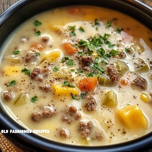 🍔 Cheeseburger Soup with a Christmas Twist 🎄