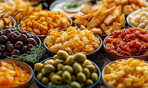 Assorted snacks in bowls