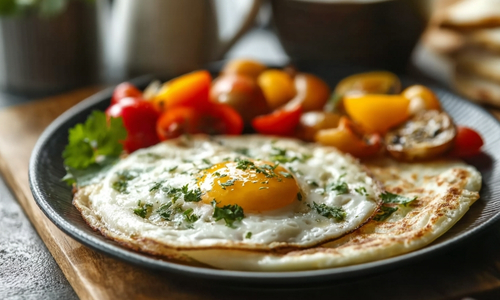 Sunny-side-up egg with tomatoes