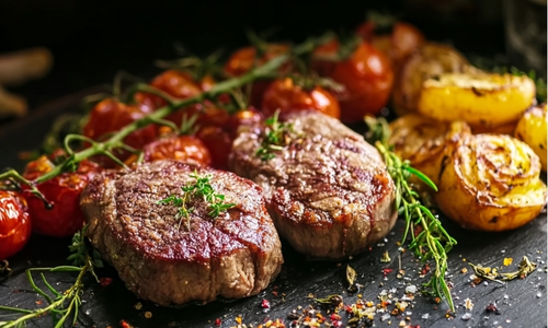 Grilled steaks with herbs