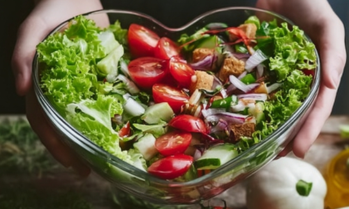 Colorful green salad in a bowl