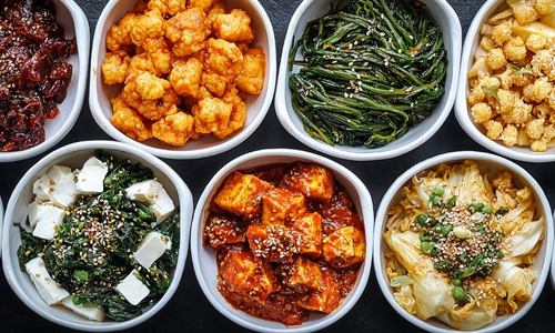 Colorful bowls of side dishes